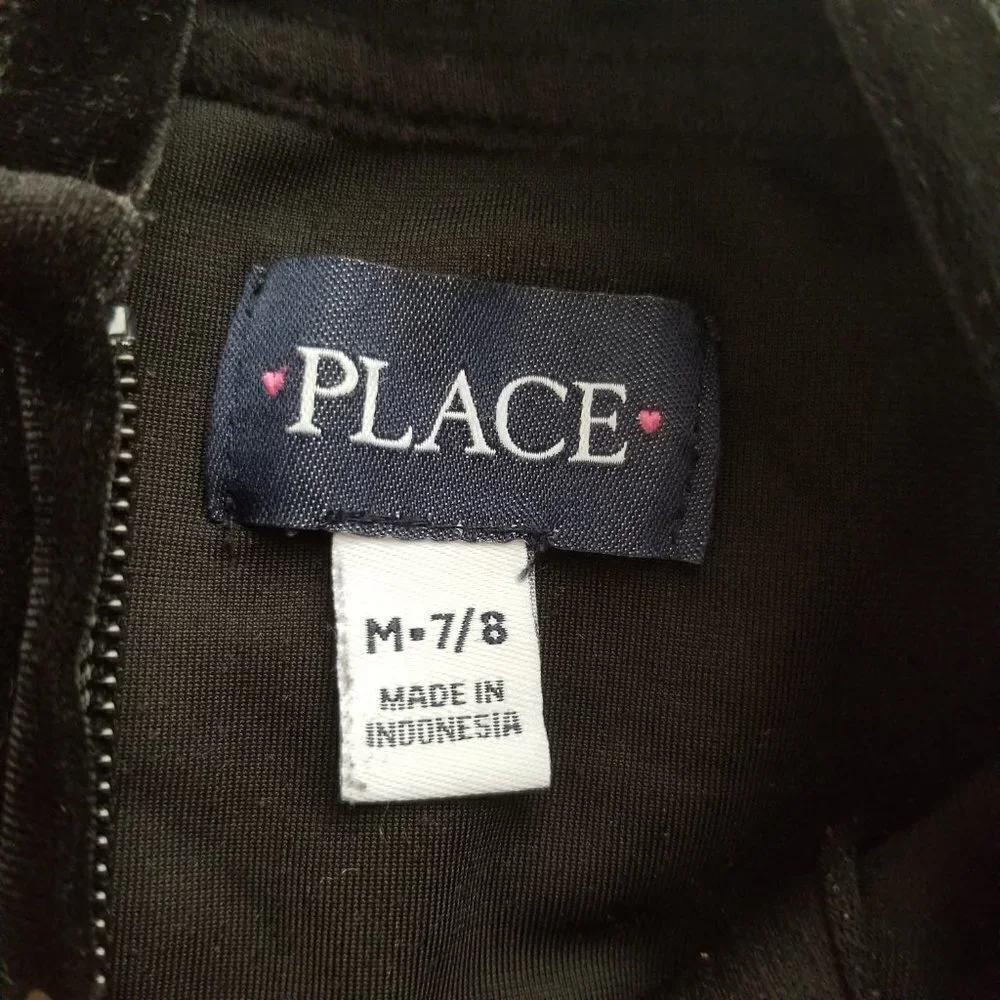 CHILDRENS Place Jacket Girls Medium 7-8 Black Velour‎ Sequin Tiger Full Zip Hood